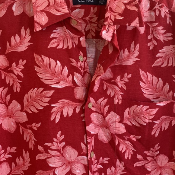 Tropical Linen Hawaiian Shirt Island Hibiscus Luau Print Pattern Nautica Large - Picture 12 of 16